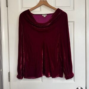 Sundance Womens Fuschia Dark Pink‎ Velvet Silk Blend Cowl Neck Blouse Top Small